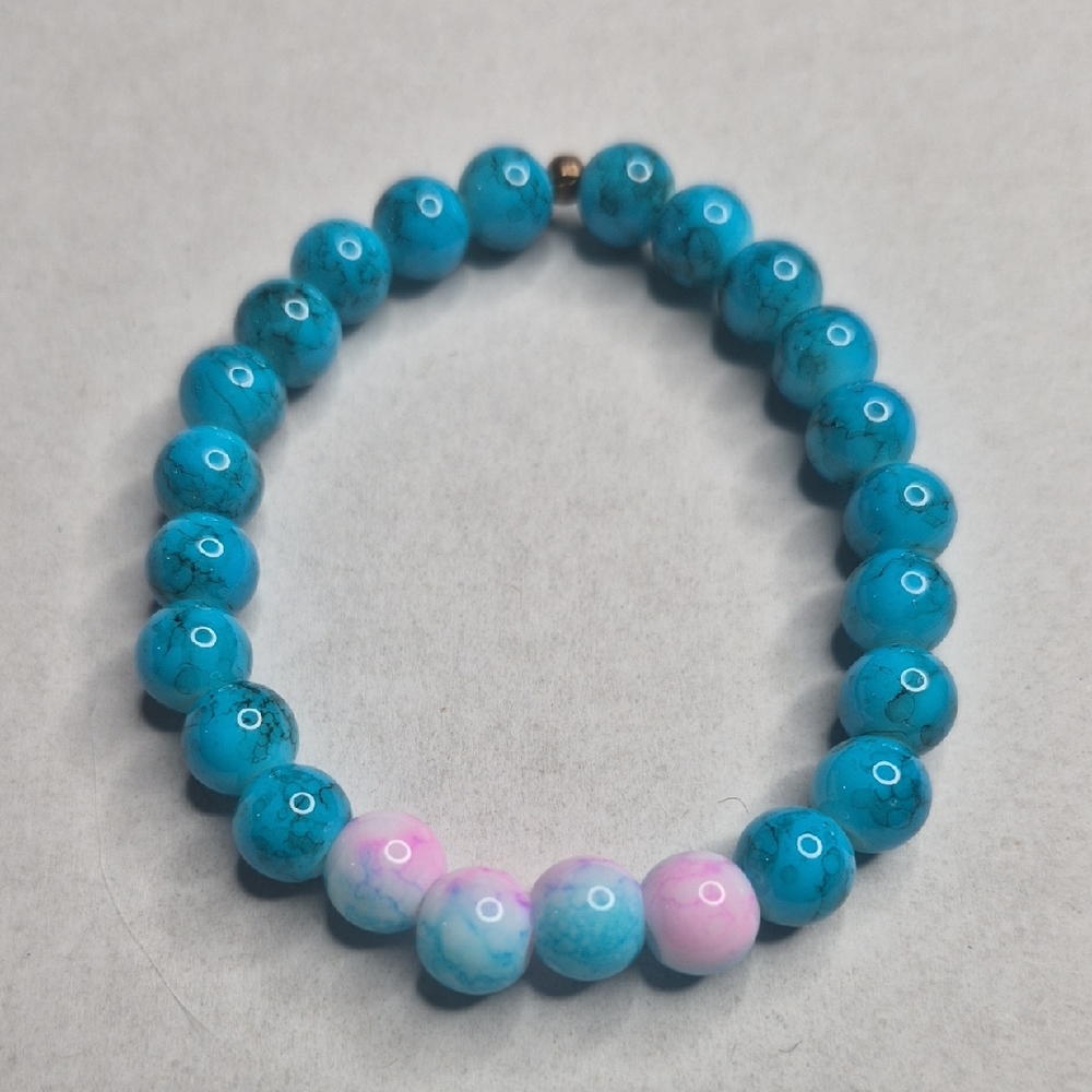 Turquoise Howlite and Pink Agate Beaded Bracelet (Natural Glass Beads)